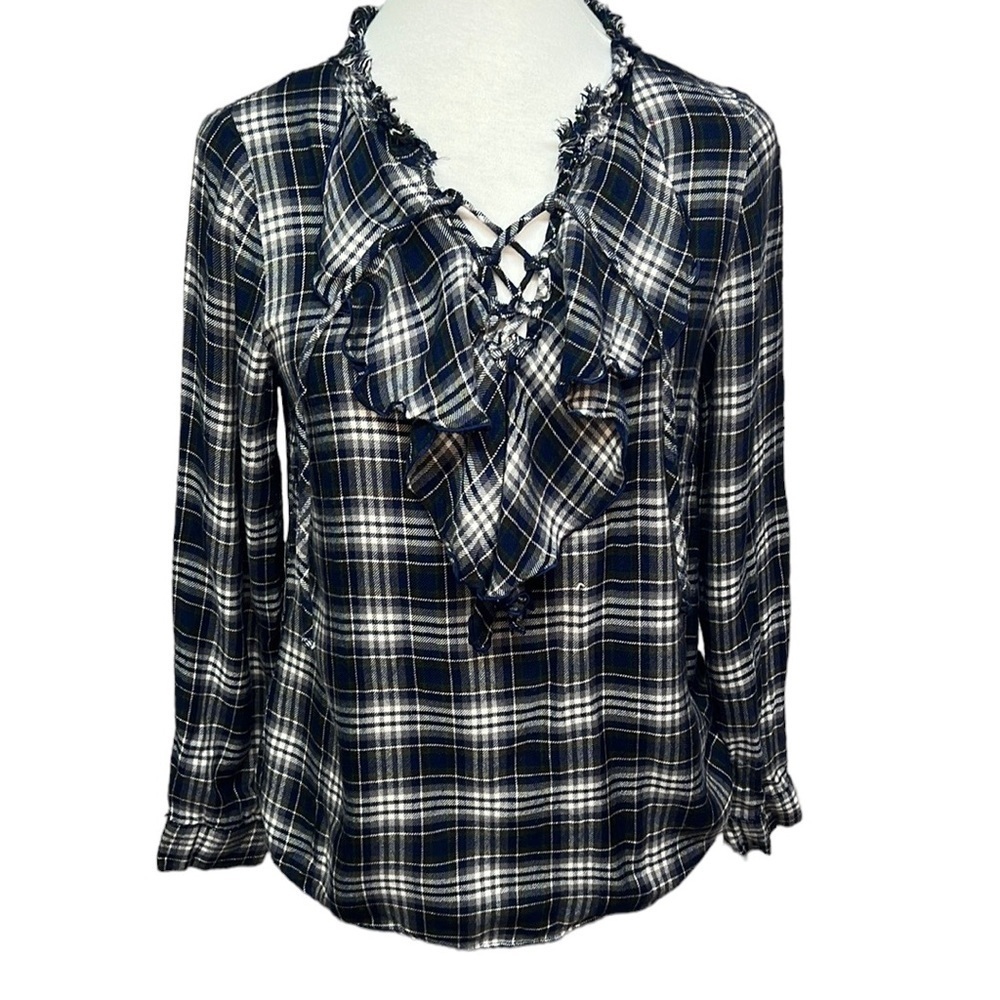 Jane And Delaney Ruffled Plaid Blouse
